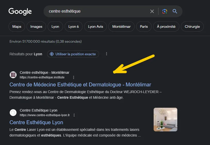 SERP Centre Esthétique Lyon - Swebetech